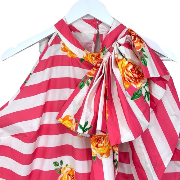 NY&C Pink White Striped Tank Top Neck Tie Bow Womens Size XL NWT - Picture 2 of 10